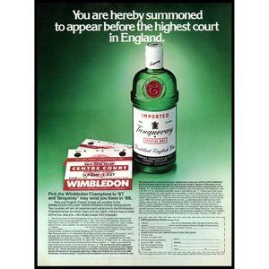 1987 Tanqueray Gin Wimbledon Tennis Ticket Vintage Print Ad Wall Art Decor Photo